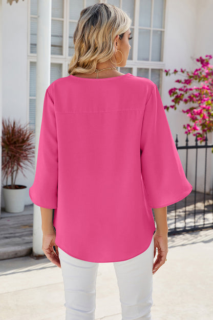 V-Neck Three-Quarter Sleeve Top-Angel Casuals