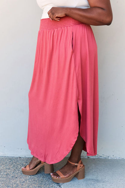 Doublju Comfort Princess Full Size High Waist Scoop Hem Maxi Skirt in Hot Pink-Angel Casuals