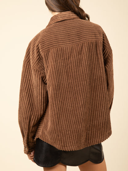 Button Up Long Sleeve Corduroy Jacket-Angel Casuals