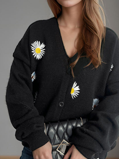 Daisy Button Up V-Neck Cardigan-Angel Casuals