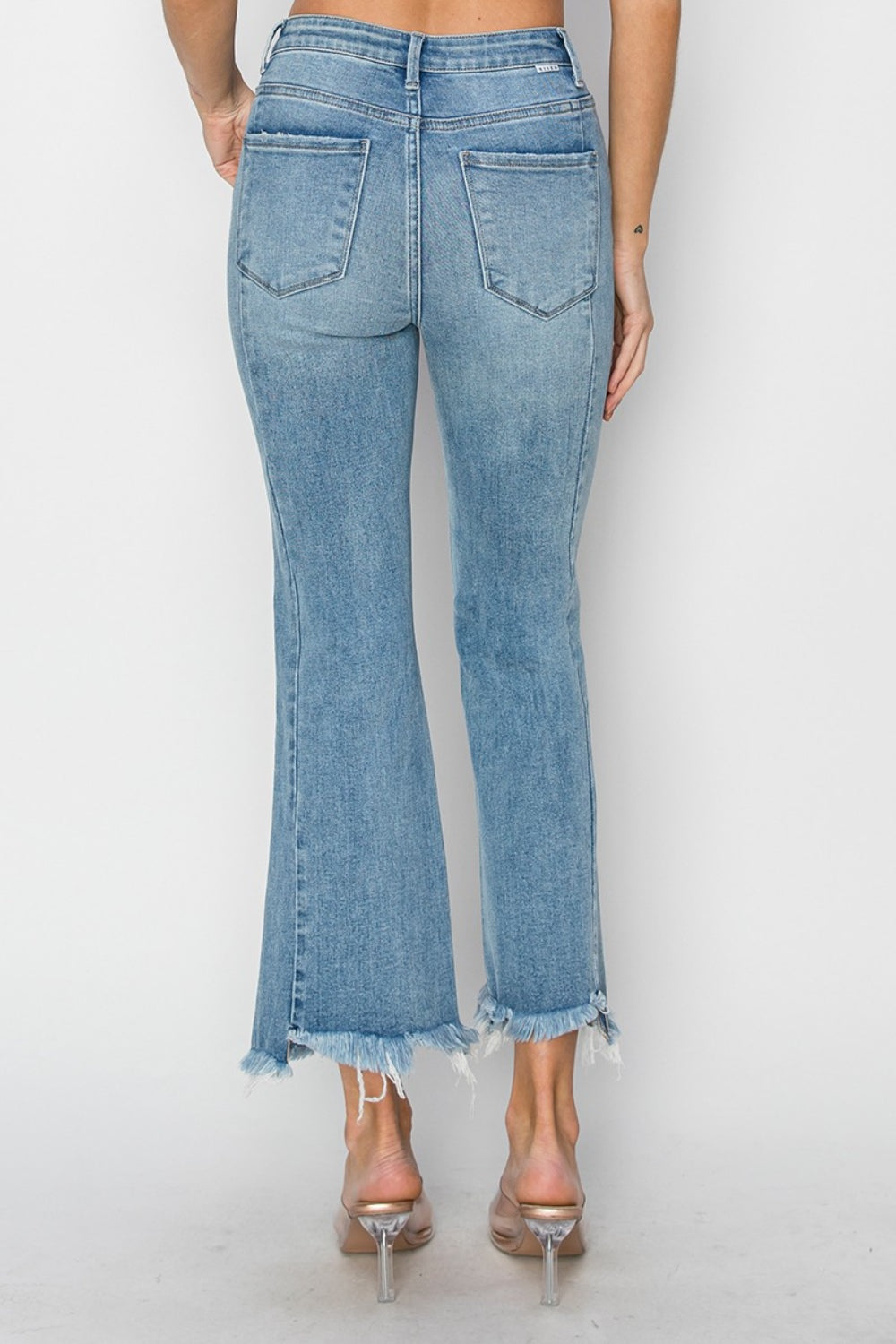 RISEN Full Size High Rise Frayed Hem Flare Jeans-Angel Casuals