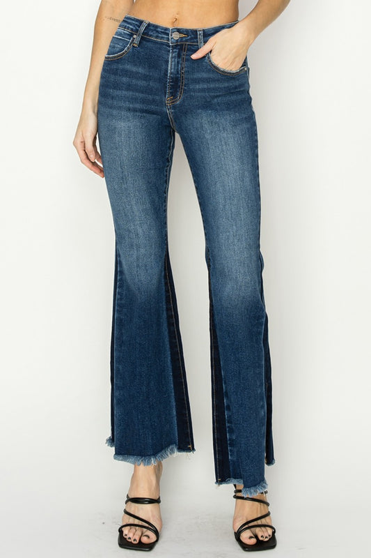 RISEN Full Size High Rise Side Shadow Seam Detail Slit Flare Jeans-Angel Casuals