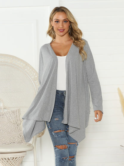 Shiny Floral Open Front Long Sleeve Cardigan-Angel Casuals