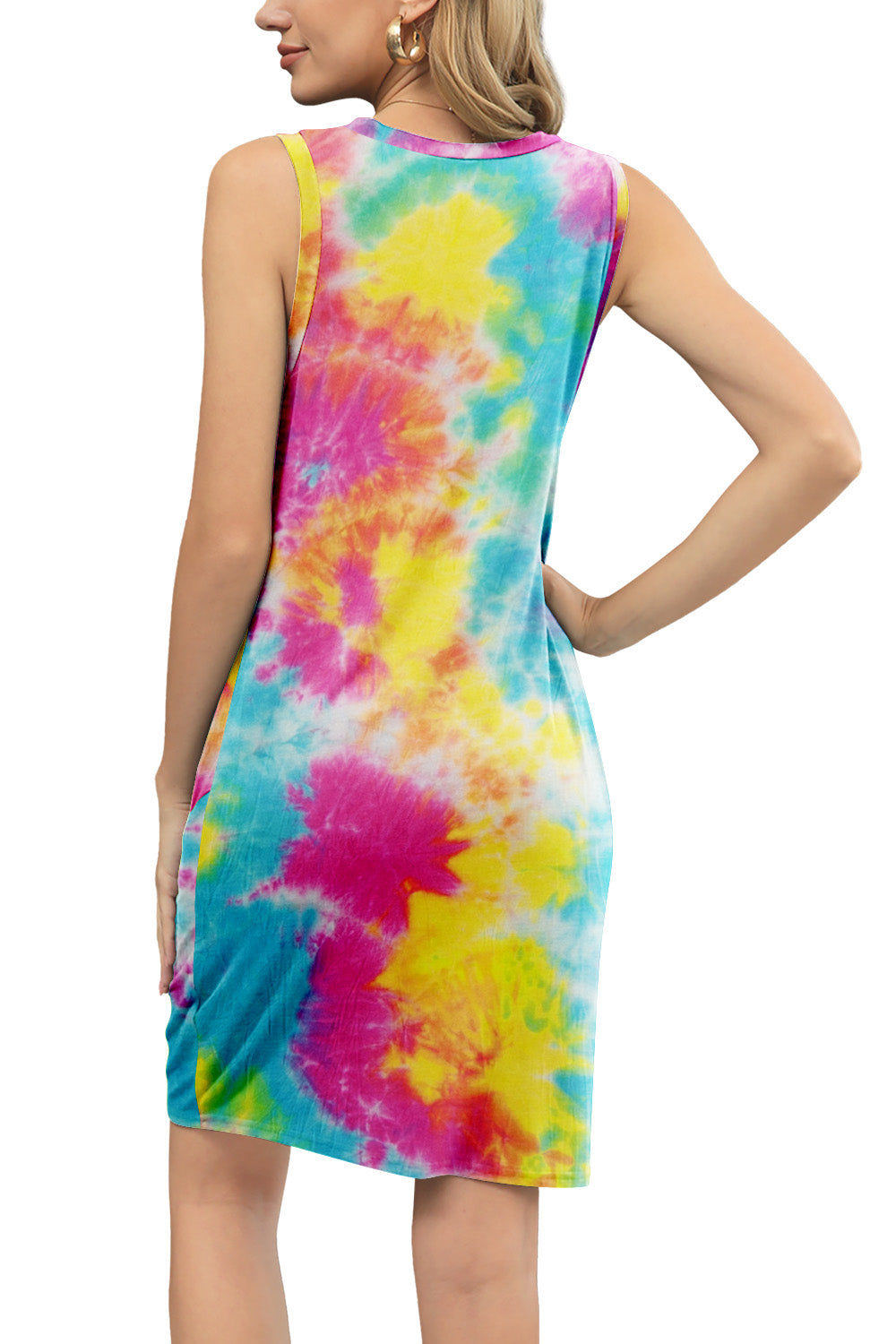 Tie-Dye Twisted Round Neck Sleeveless Dress-Angel Casuals