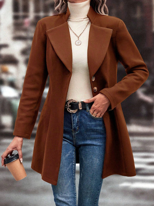 Collared Neck Long Sleeve Longline Coat-Angel Casuals