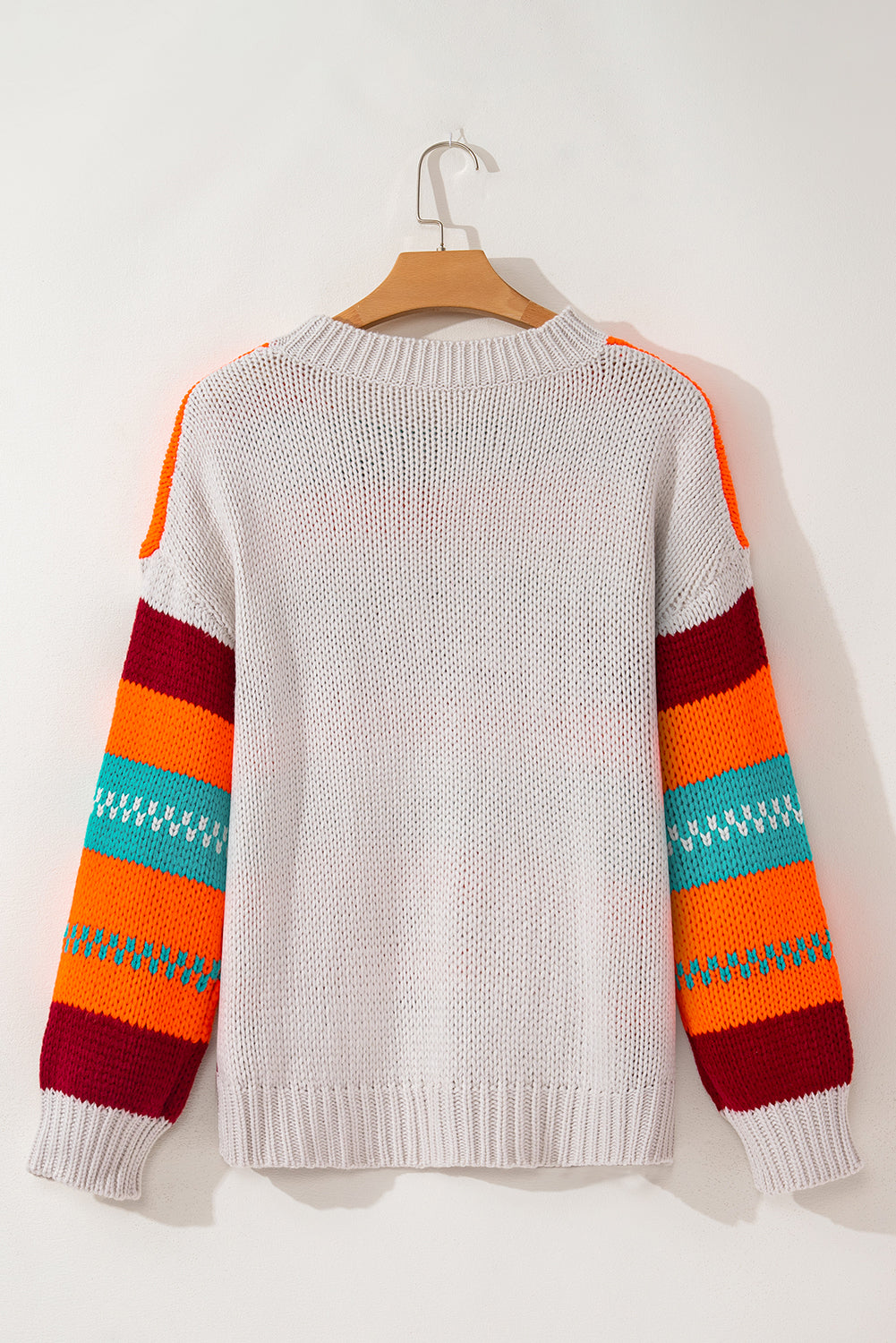 Contrast Striped Round Neck Long Sleeve Sweater-Angel Casuals