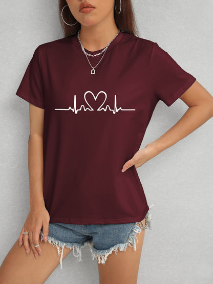 Heart Round Neck Short Sleeve T-Shirt-Angel Casuals