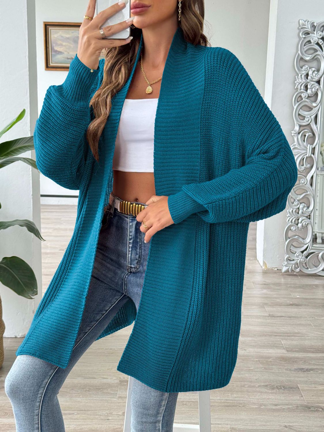 Open Front Long Sleeve Cardigan-Angel Casuals