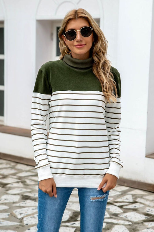 Striped Contrast Turtleneck Sweater-Angel Casuals