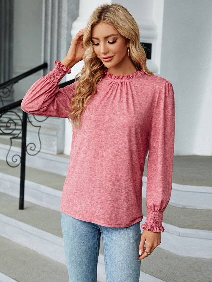 Round Neck Flounce Sleeve Blouse-Angel Casuals