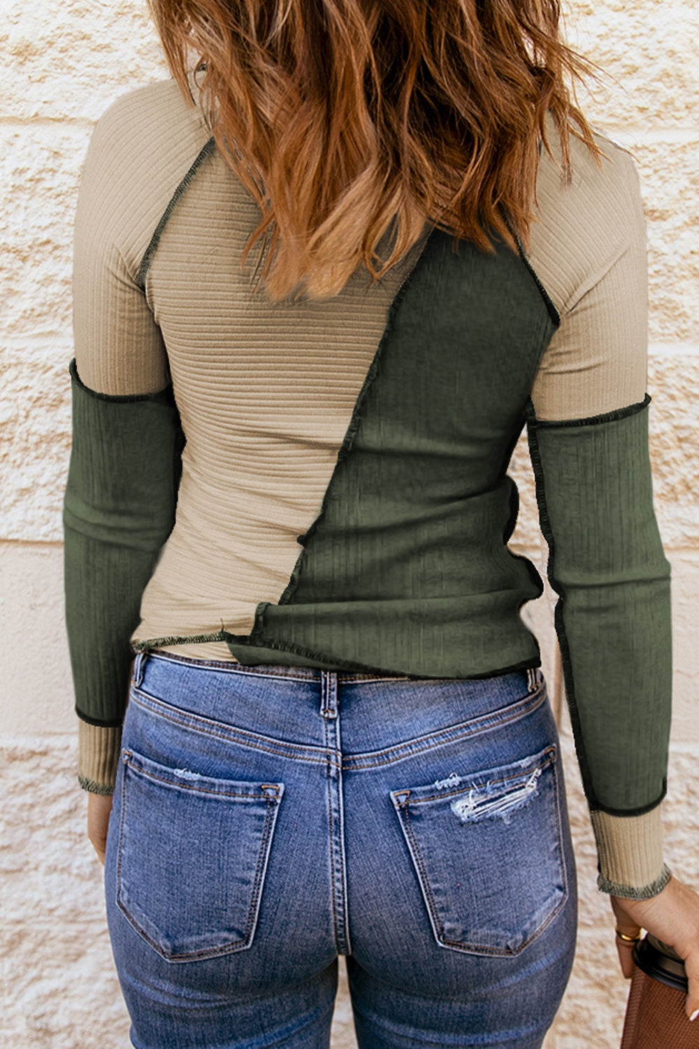 Color Block Round Neck Long Sleeve T-Shirt-Angel Casuals