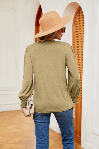 Contrast V-Neck Long Sleeve Top-Angel Casuals