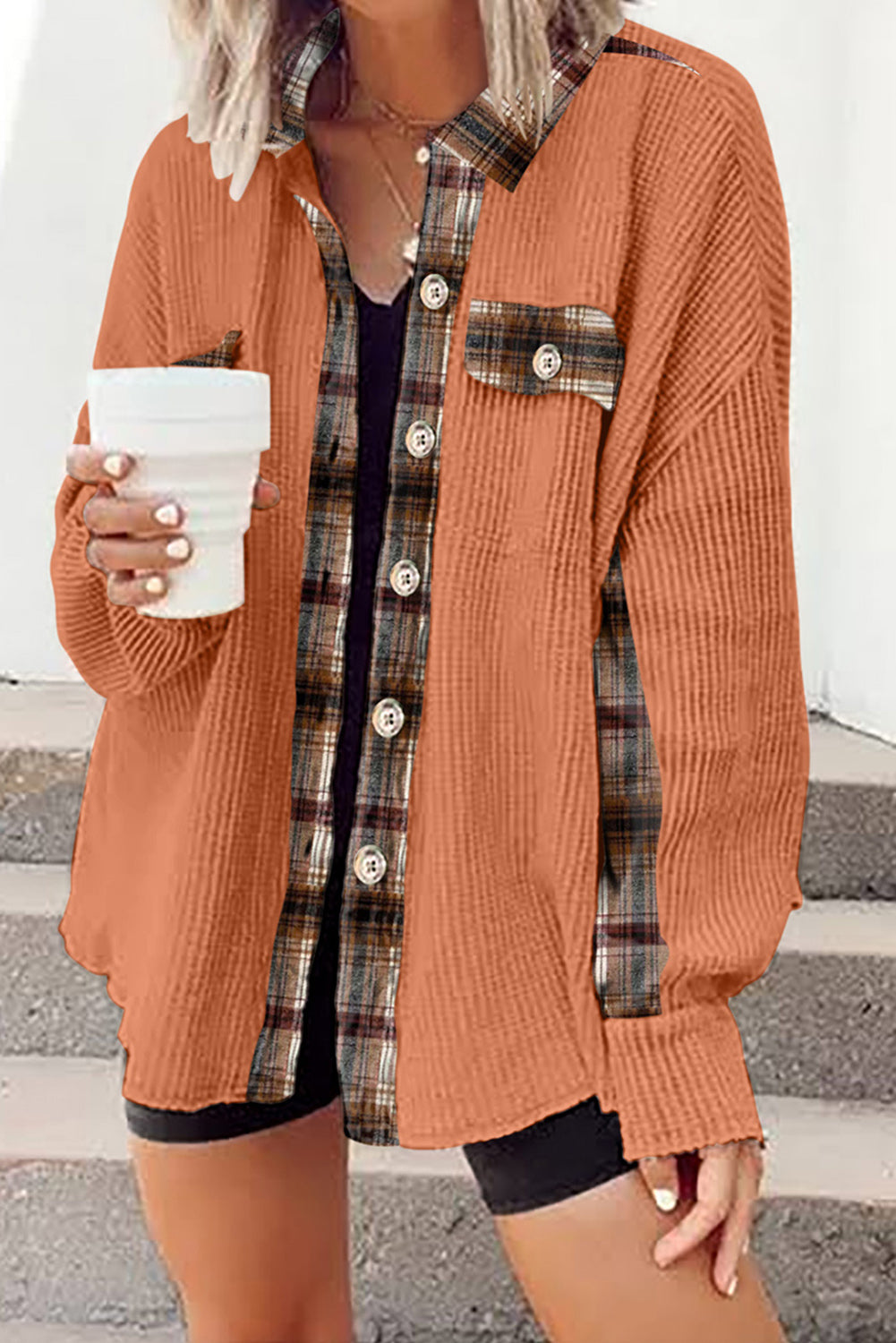 Plaid Button Down Collared Jacket-Angel Casuals