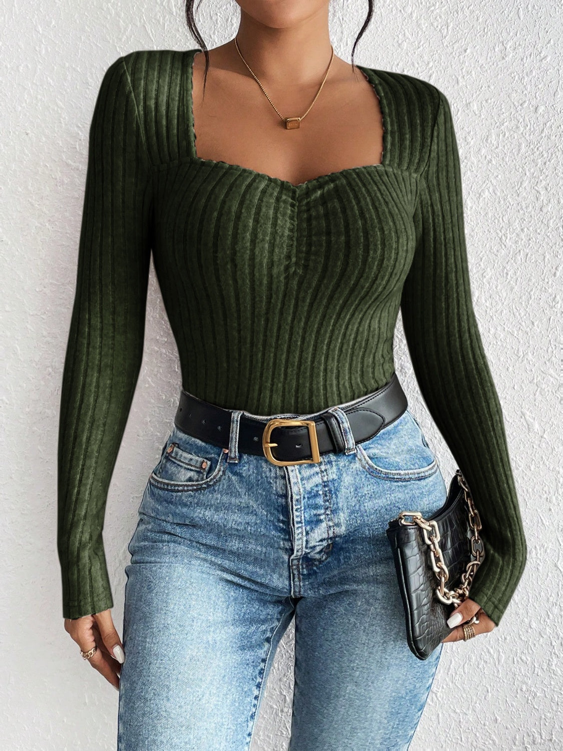 Honey Ribbed Long Sleeve T-Shirt-Angel Casuals