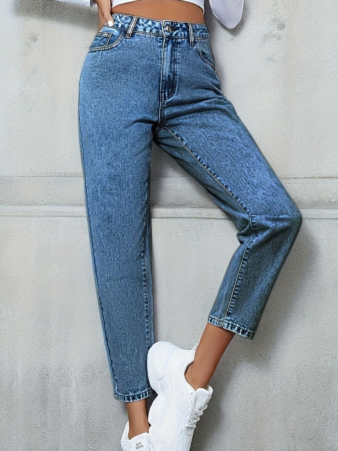 Pocketed Straight Leg Jeans-Angel Casuals