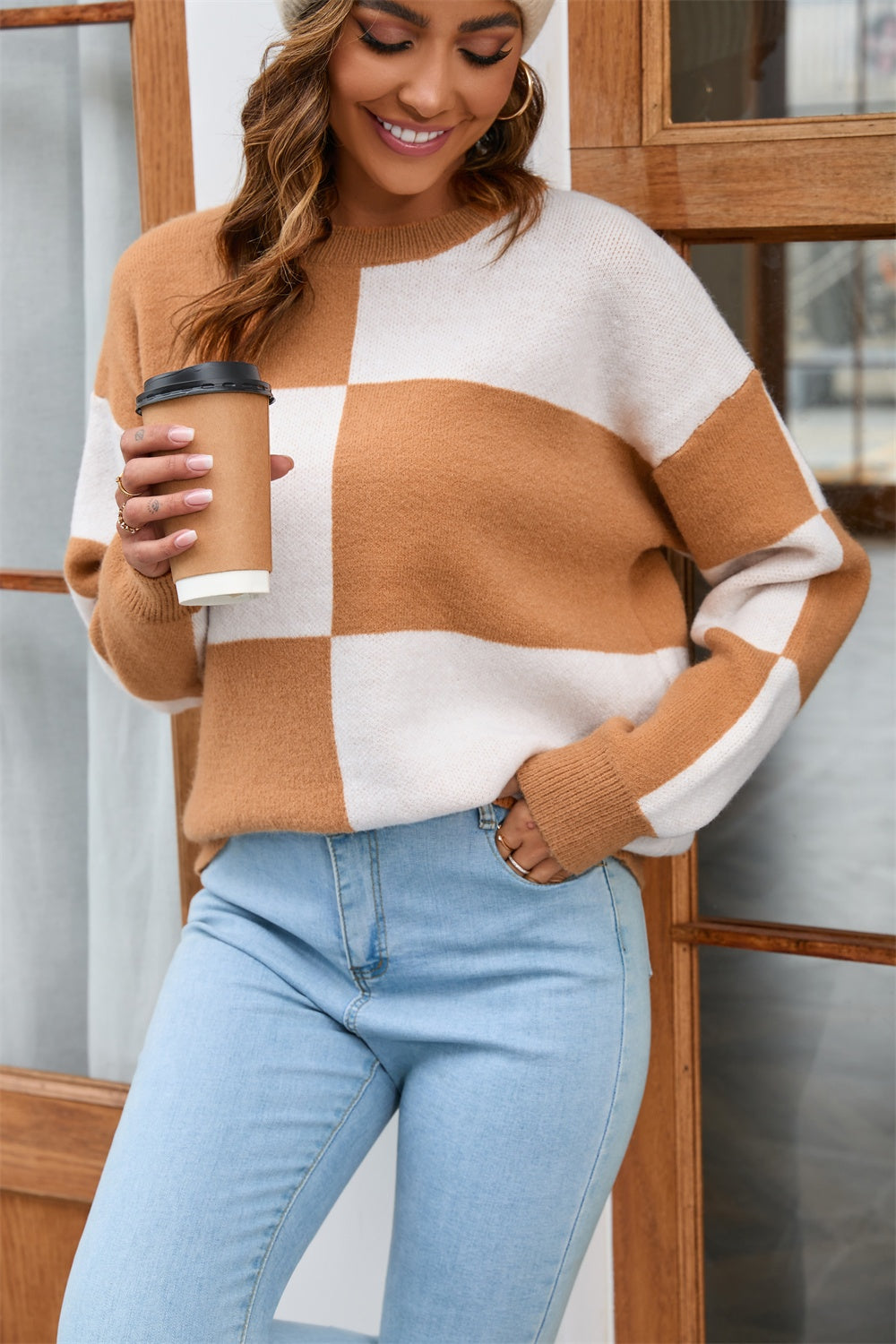 Angel Wings Color Block Round Neck Dropped Shoulder Sweater-Angel Casuals
