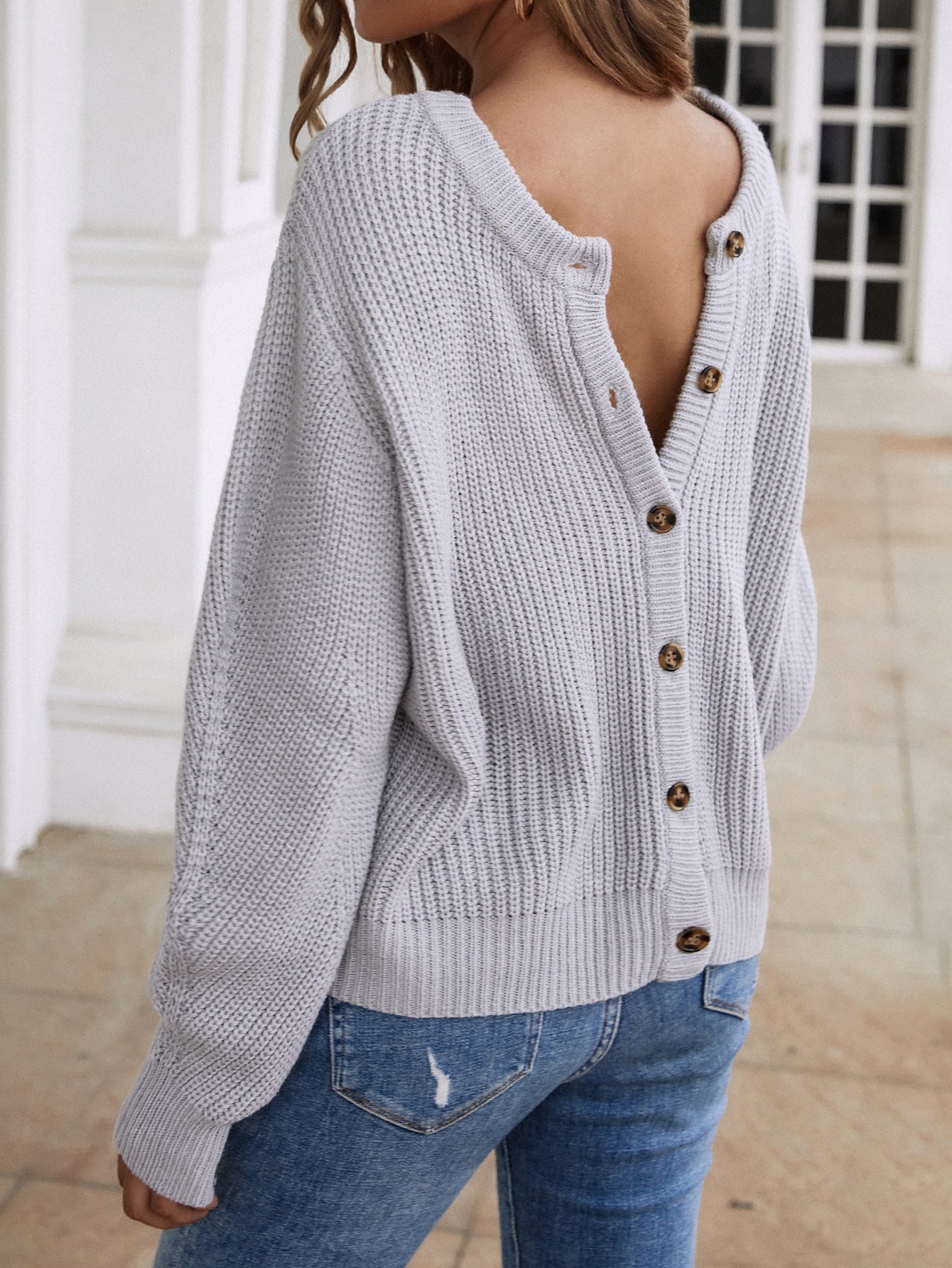 Button Down Rib-Knit Reversible Cardigan-Angel Casuals