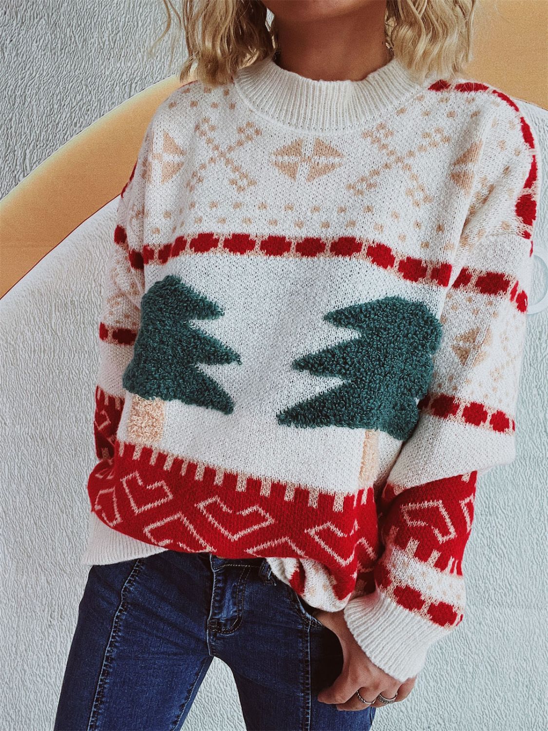 Christmas Tree Mock Neck Long Sleeve Sweater-Angel Casuals