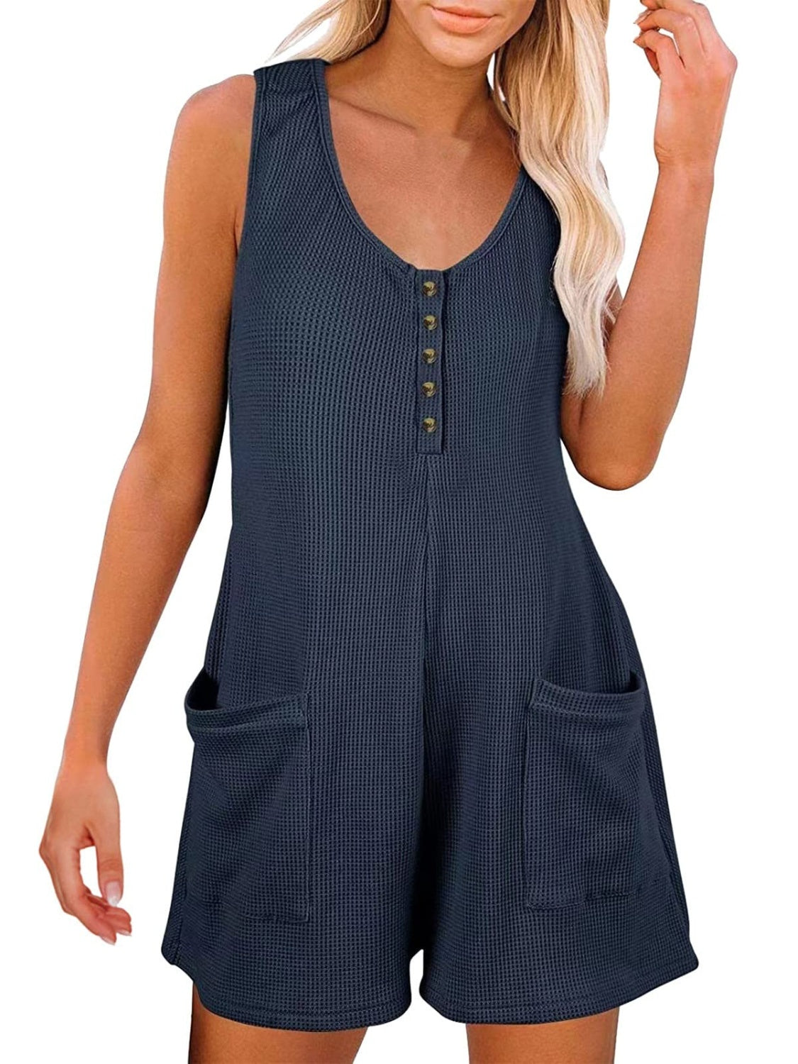 Full Size Pocketed Scoop Neck Sleeveless Romper-Angel Casuals