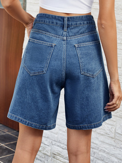 High Waist Denim Shorts with Pockets-Angel Casuals