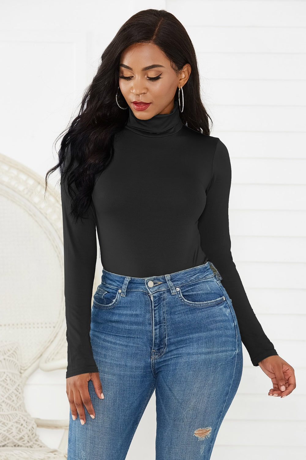 Turtleneck Long Sleeve Bodysuit-Angel Casuals