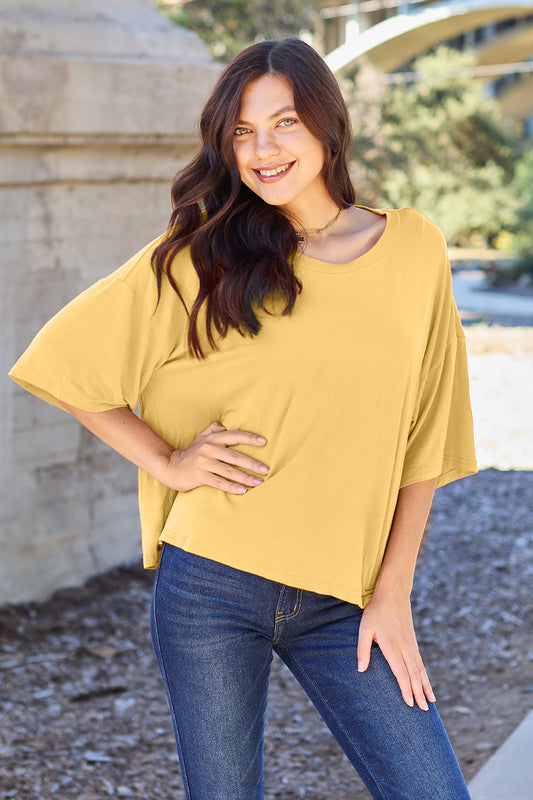 Basic Bae Bamboo Full Size Round Neck Drop Shoulder T-Shirt-Angel Casuals