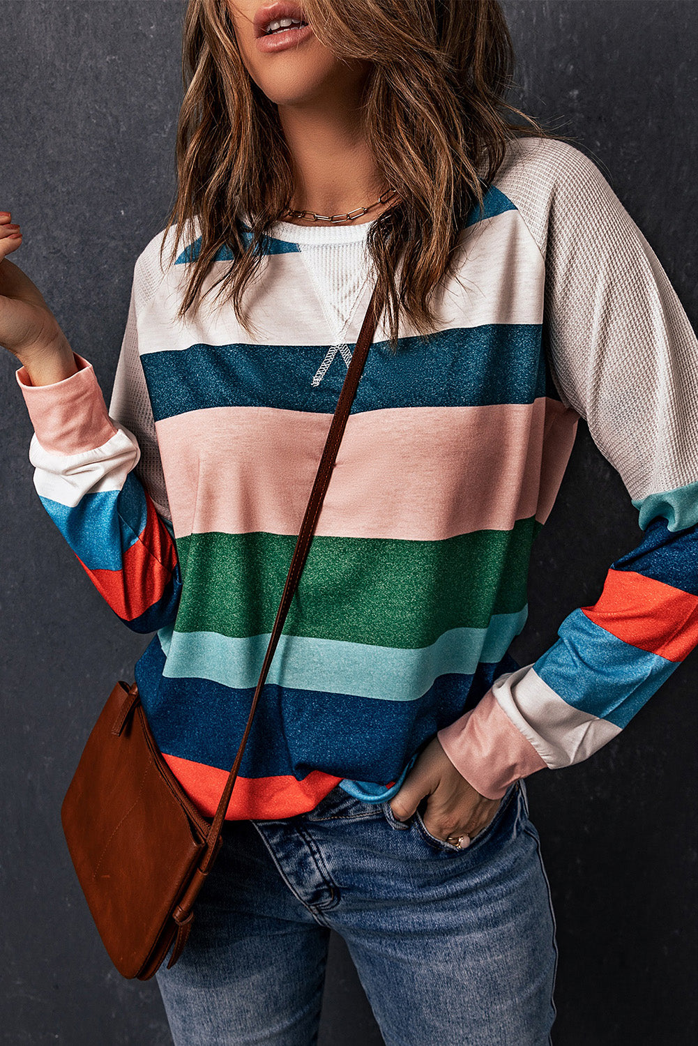 Striped Raglan Sleeve Round Neck Tee-Angel Casuals