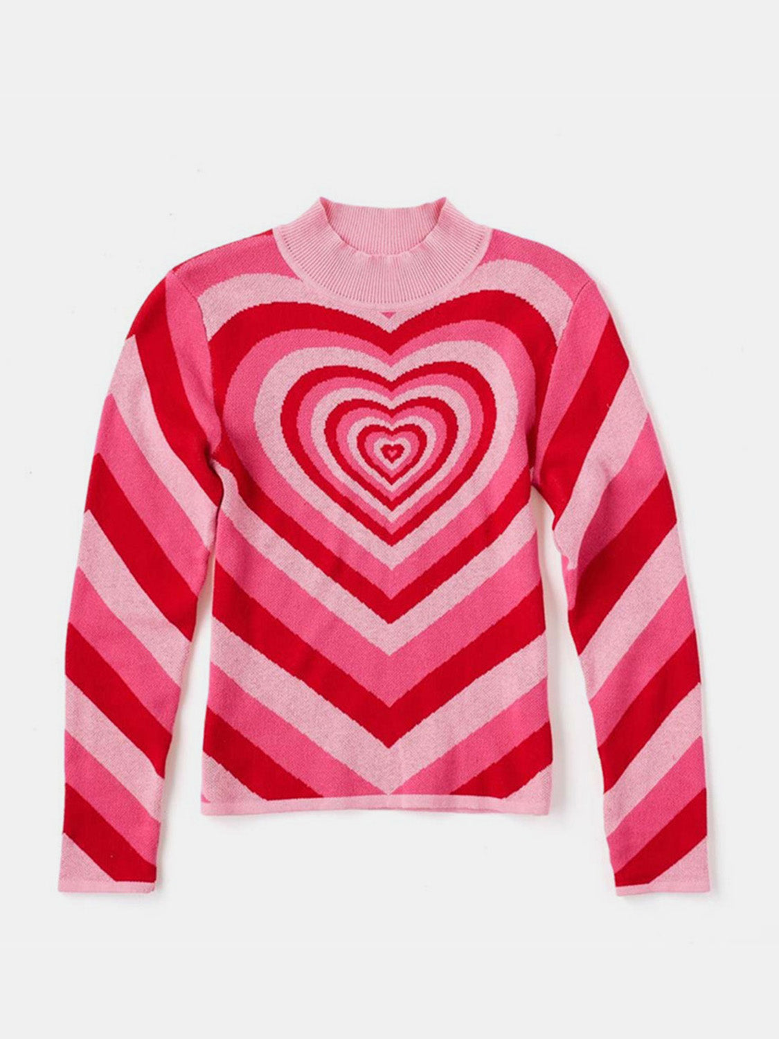 Heart Mock Neck Long Sleeve Sweater-Angel Casuals