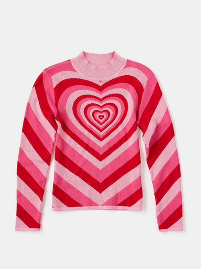 Heart Mock Neck Long Sleeve Sweater-Angel Casuals