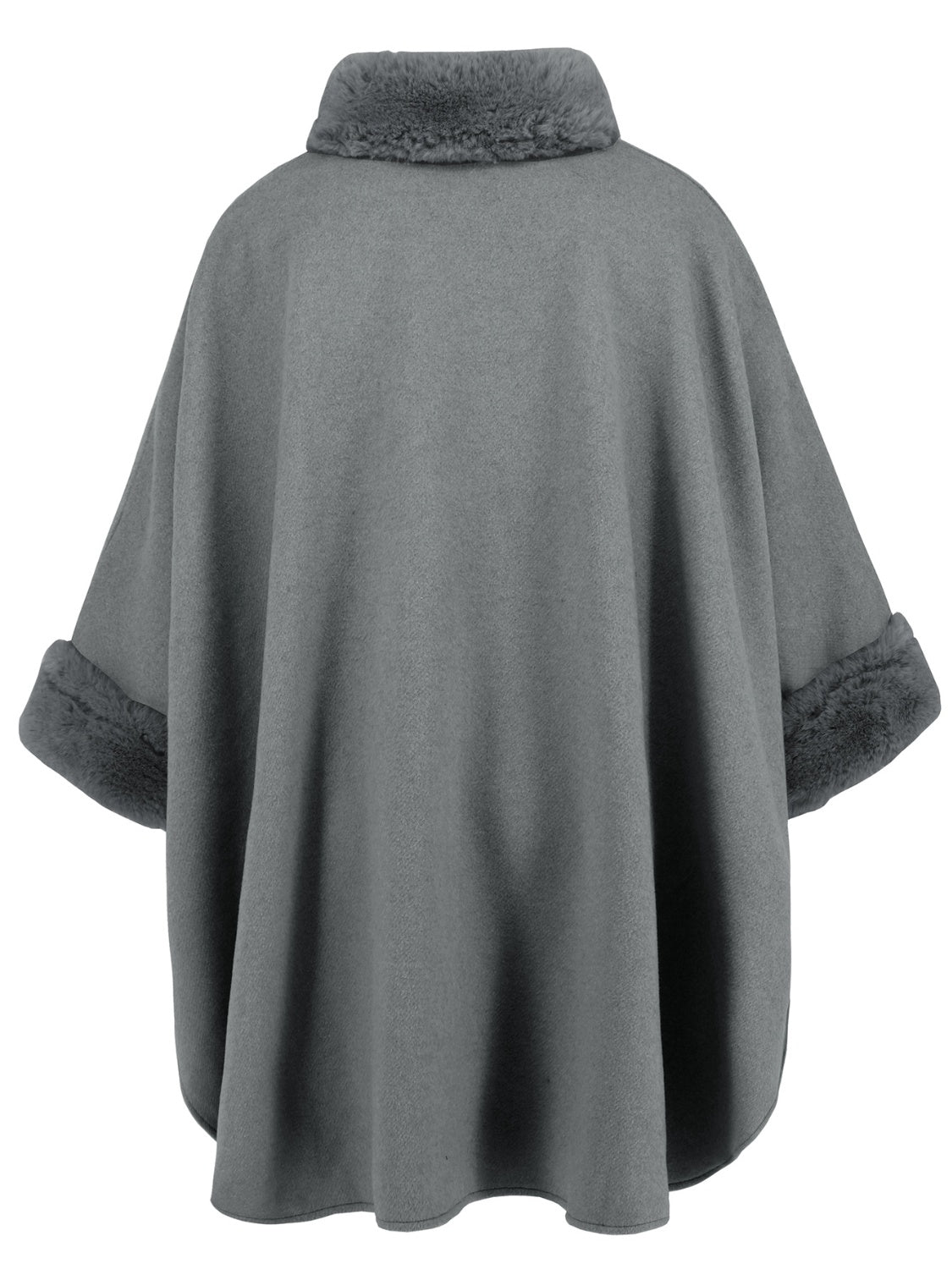 Fuzzy Trim Long Sleeve Poncho-Angel Casuals