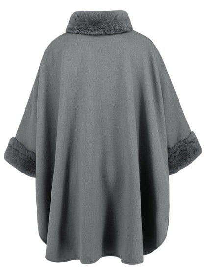 Fuzzy Trim Long Sleeve Poncho-Angel Casuals