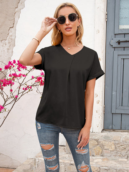 V-Neck Short Sleeve T-Shirt-Angel Casuals