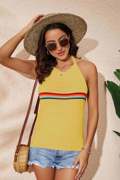 Rainbow Stripe Halter Neck Knit Tank-Angel Casuals