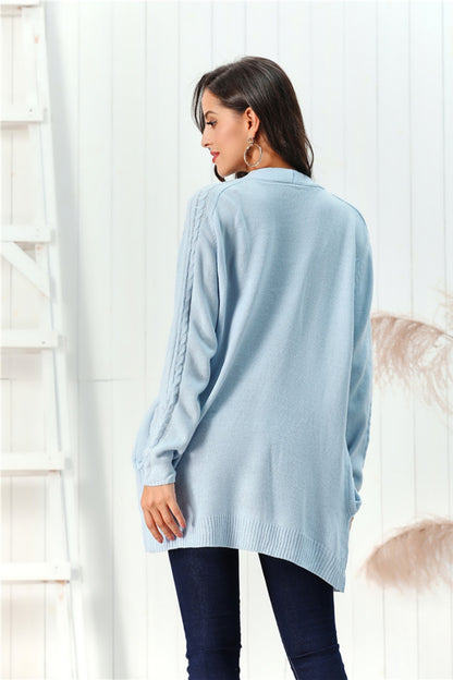 Cable-Knit Open Front Long Sleeve Cardigan-Angel Casuals