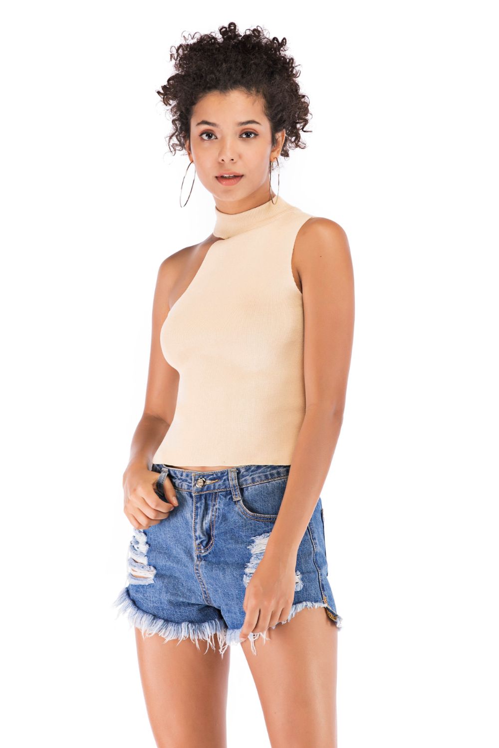 Asymmetrical Sleeveless Rib-Knit Top-Angel Casuals