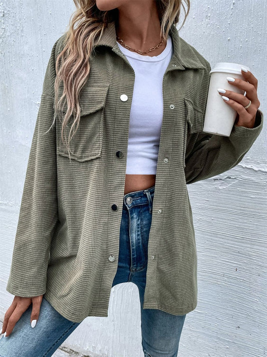 Snap Down Collared Neck Drop Shoulder Jacket-Angel Casuals