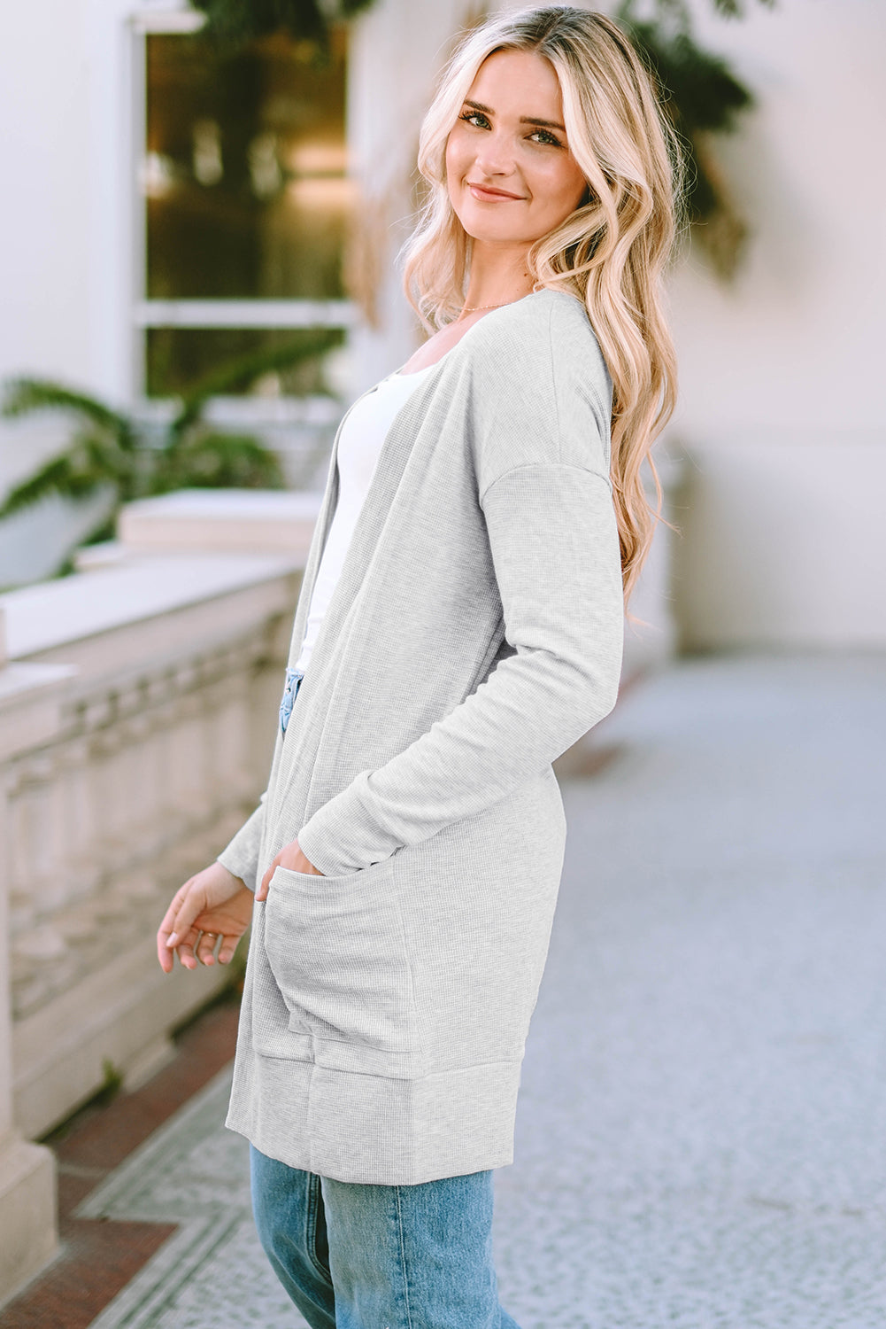 Pocketed Open Front Long Sleeve Cardigan-Angel Casuals