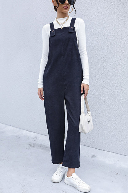 Button Detail Corduroy Overalls with Side Pockets-Angel Casuals