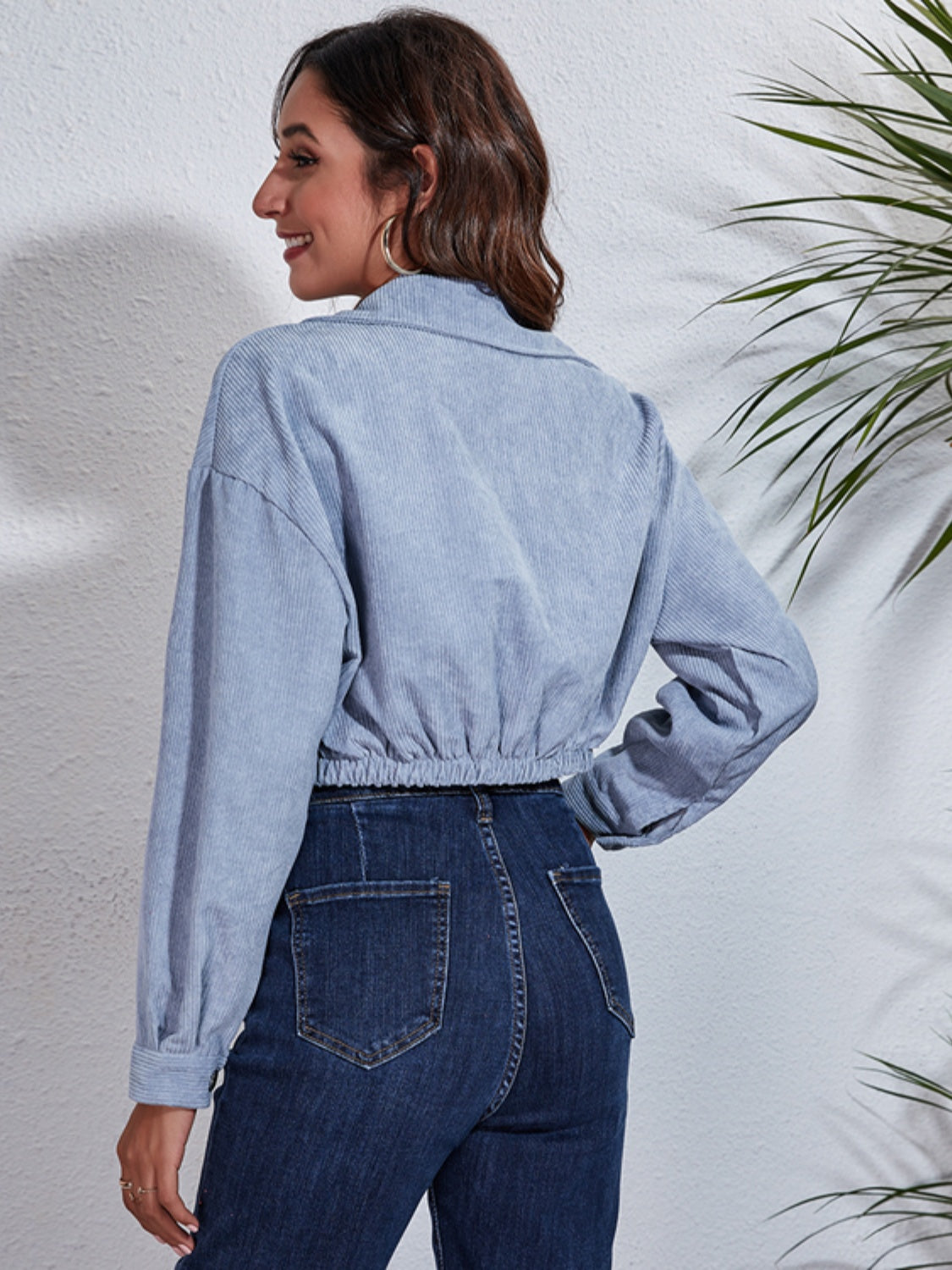 Collared Neck Dropped Shoulder Buttoned Jacket-Angel Casuals