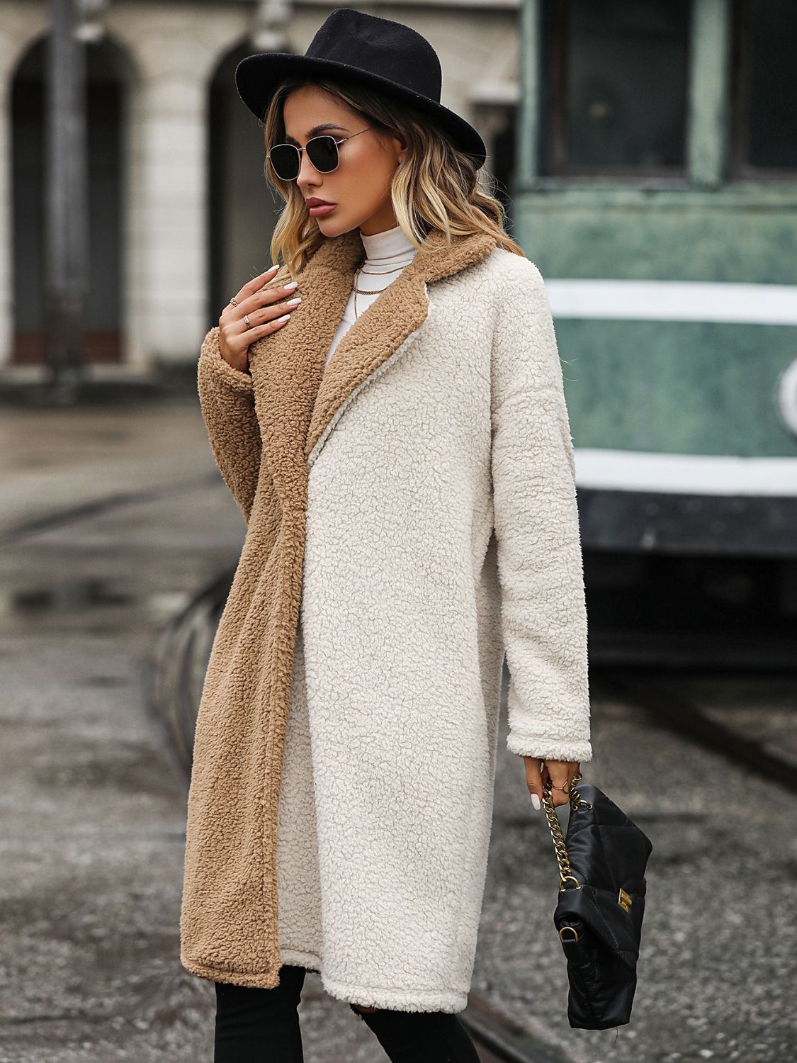 Contrast Dropped Shoulder Sherpa Coat-Angel Casuals