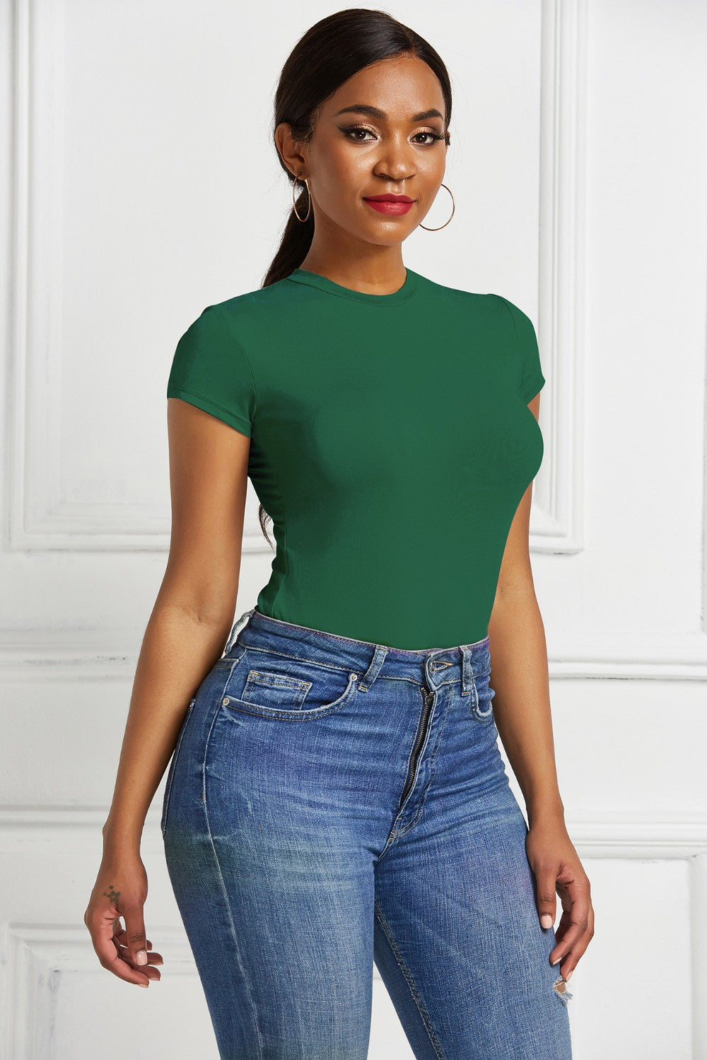 Round Neck Short Sleeve Bodysuit-Angel Casuals