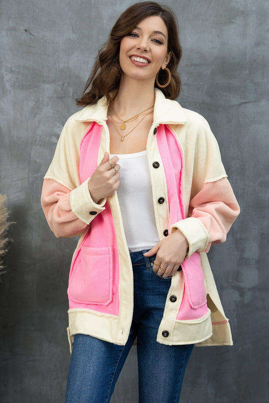 Color Block Collared Slit Jacket-Angel Casuals