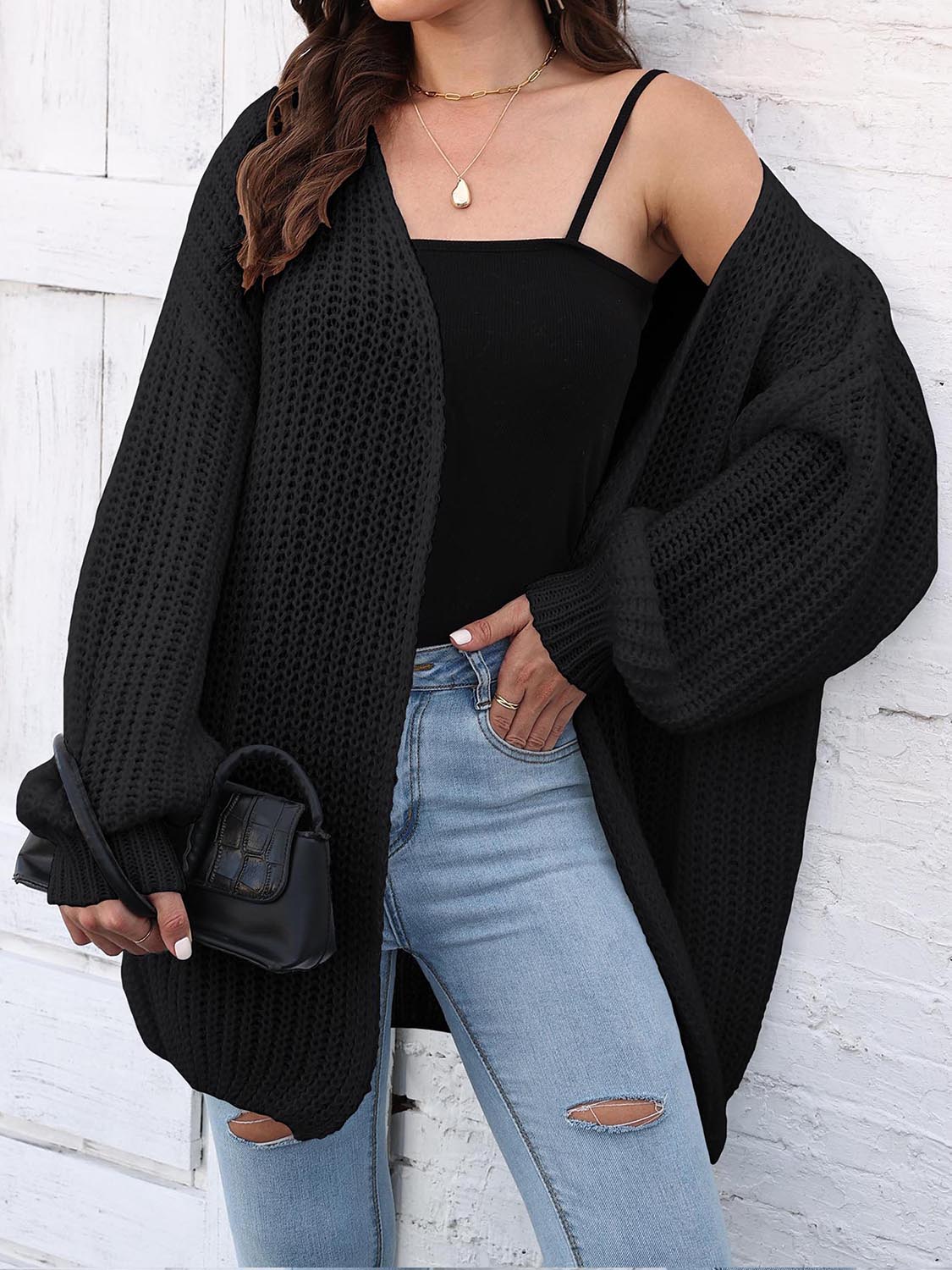 Open Front Dropped Shoulder Longline Cardigan-Angel Casuals