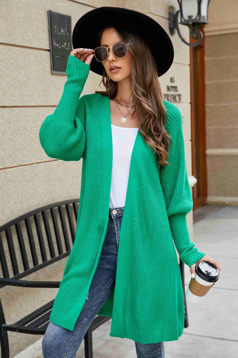 Open Front Lantern Sleeve Cardigan-Angel Casuals
