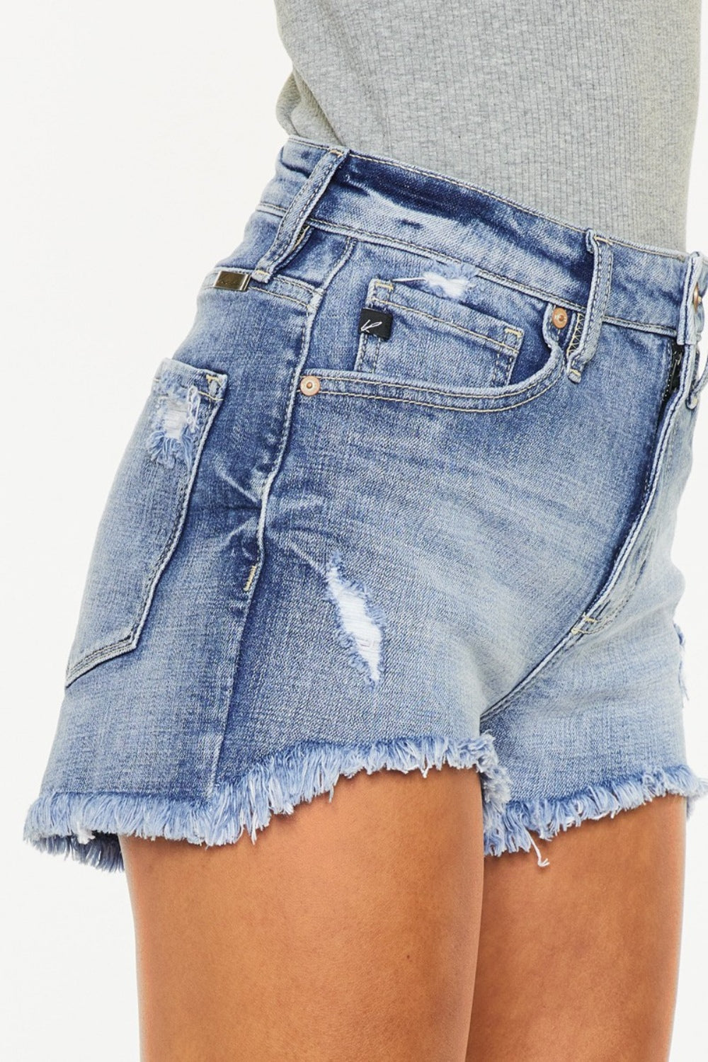 Kancan Distressed Raw Hem Denim Shorts-Angel Casuals