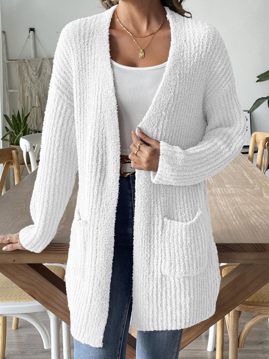 Open Front Long Sleeve Cardigan-Angel Casuals