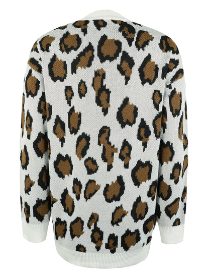 Leopard Open Front Dropped Shoulder Cardigan-Angel Casuals