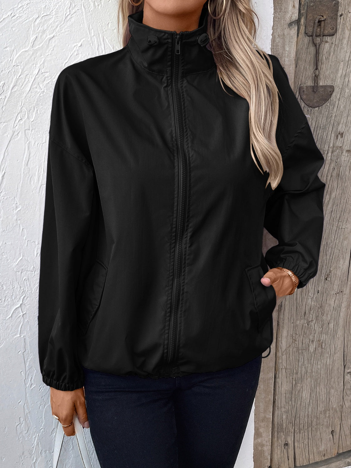 Ivy Lane Pocketed Zip Up Long Sleeve Jacket-Angel Casuals