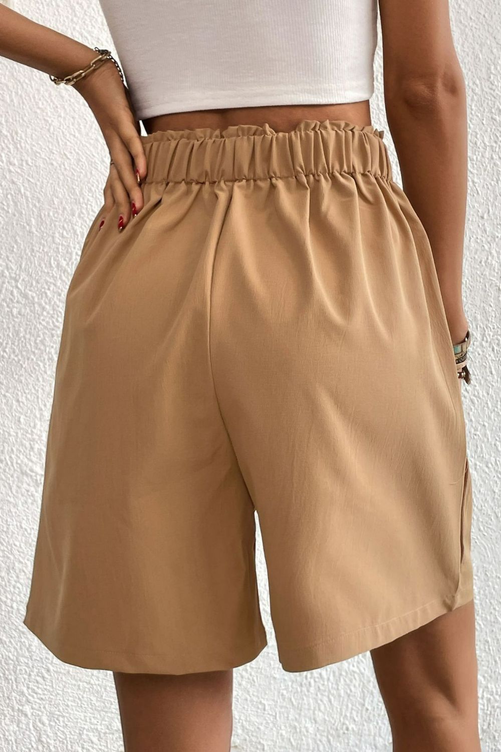 Buttoned Elastic Waist Pleated Detail Shorts-Angel Casuals