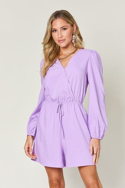 Double Take Full Size Drawstring Long Sleeve Romper-Angel Casuals